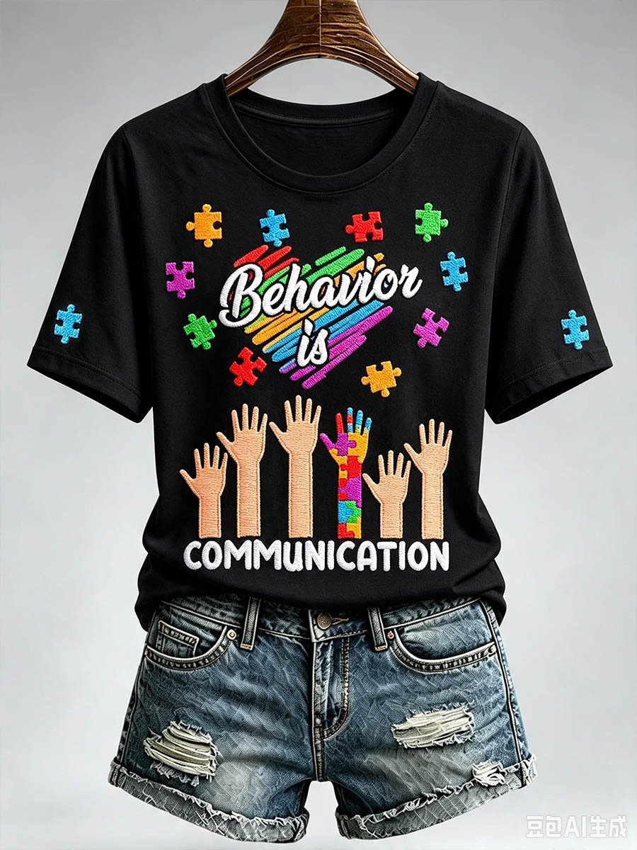Women's Autism Awareness Graphic Casual Crewneck Top