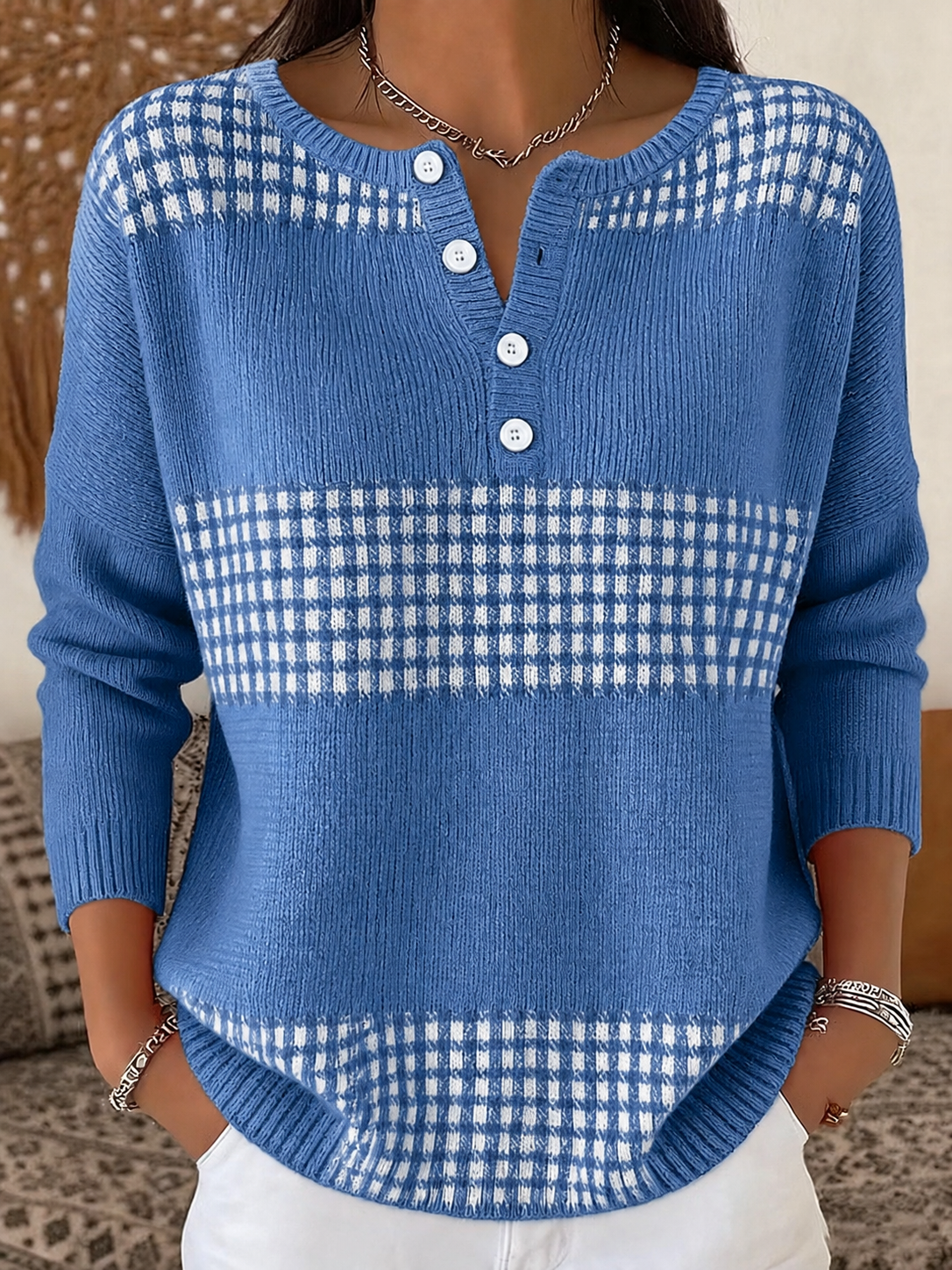 Women's Casual Henry Collar Top