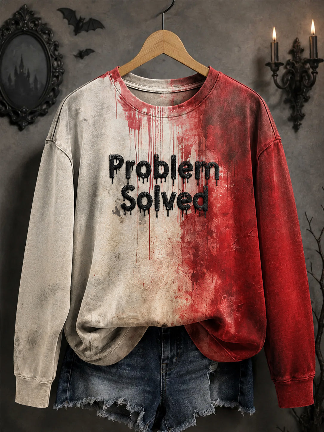 Unisex Blood Problem Solved Halloween Printed Round Neck Sweatshirt