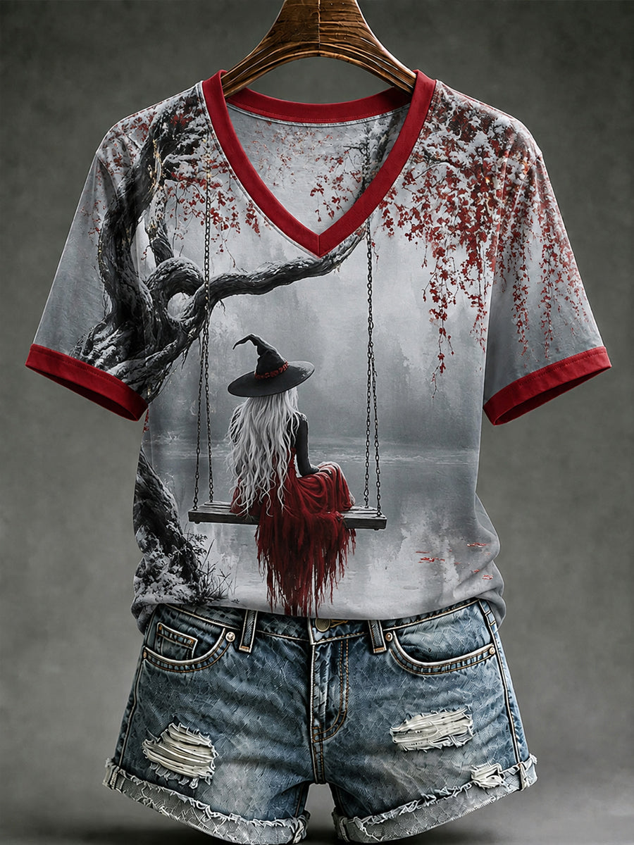 Women's Halloween Witch Art Short Sleeve T-shirt