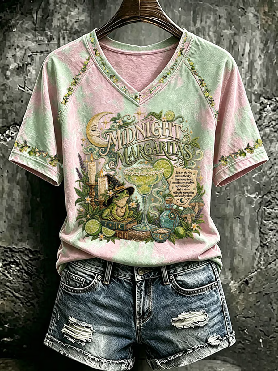 Women's Halloween print V-neck off-shoulder short-sleeved T-shirt
