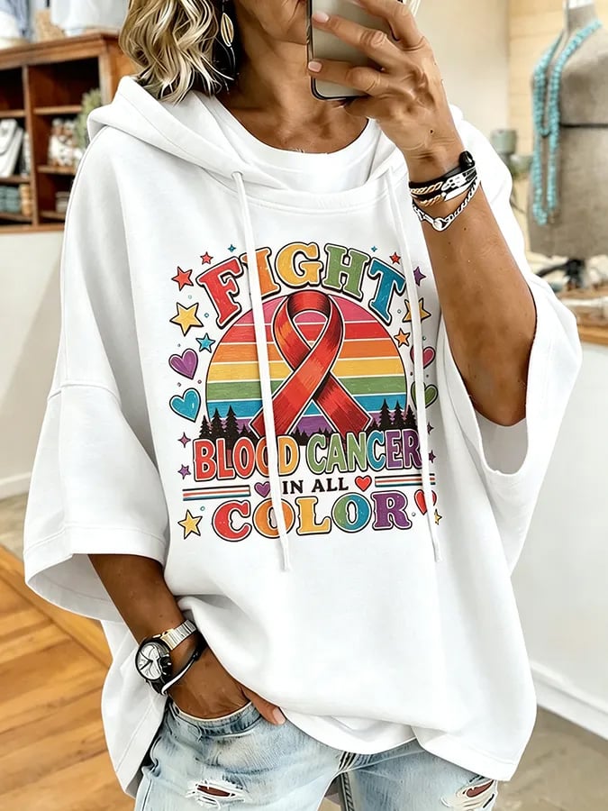 Women'S Blood Cancer Promotion Red Ribbon Printed Casual Hoodie