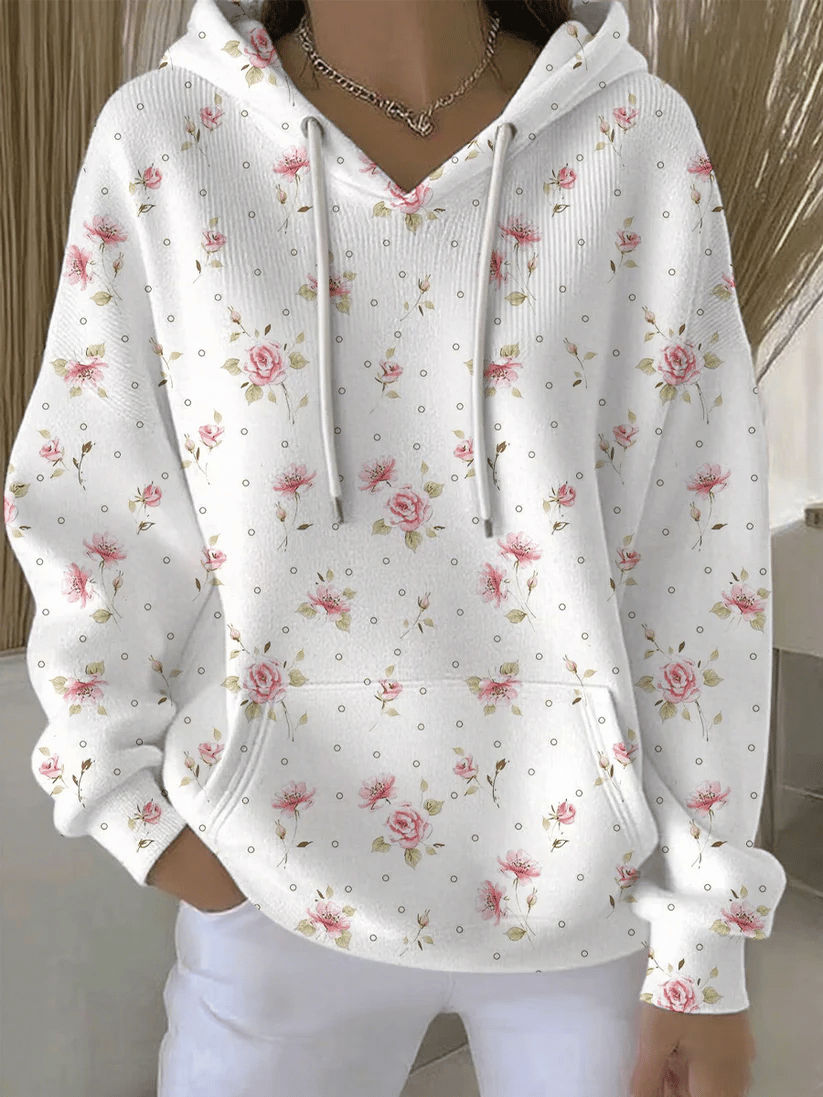 Women's Breast Cancer Floral Art Print Sweatshirt