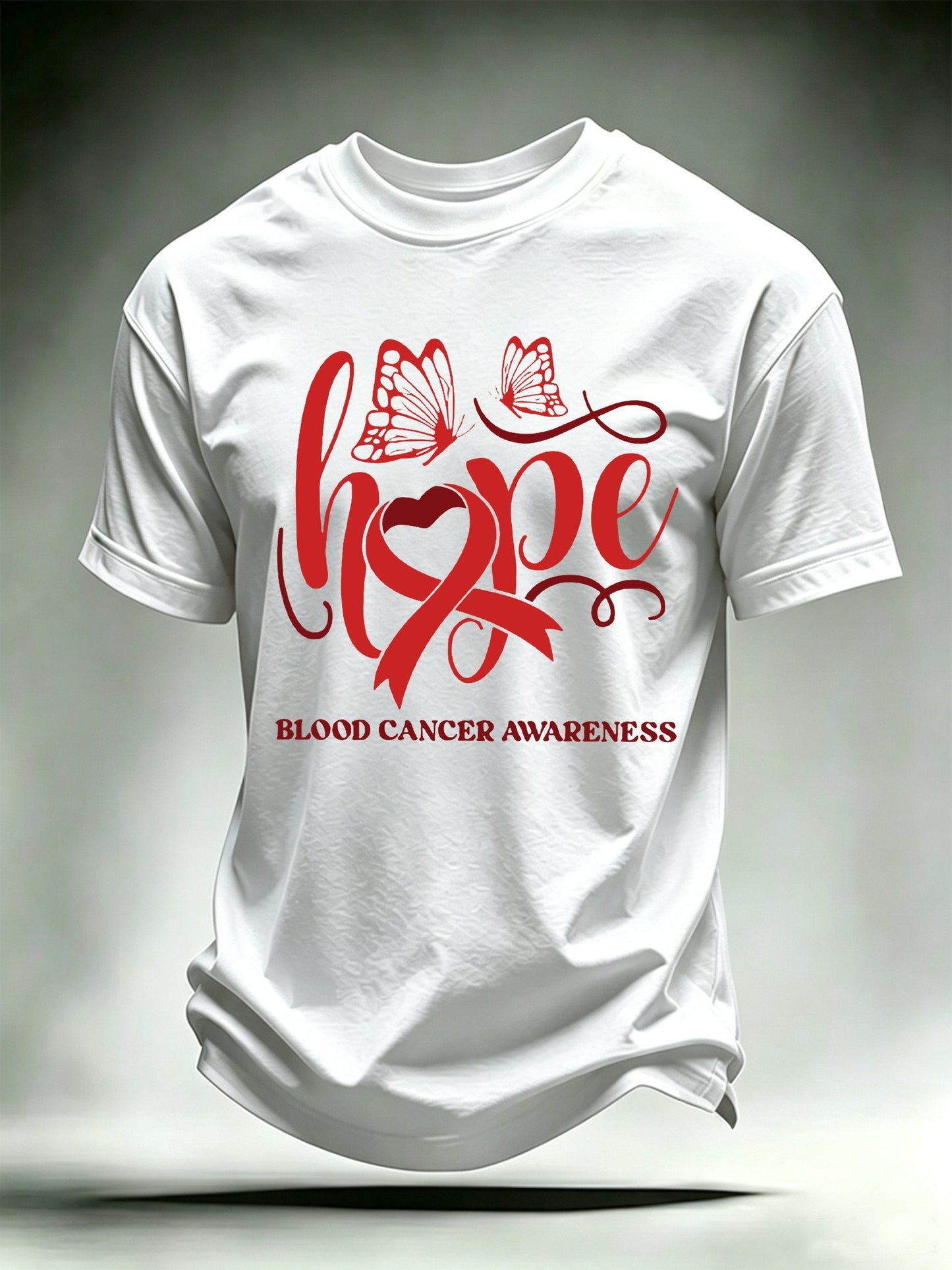 Men's T-shirts with designs promoting awareness of blood cancers