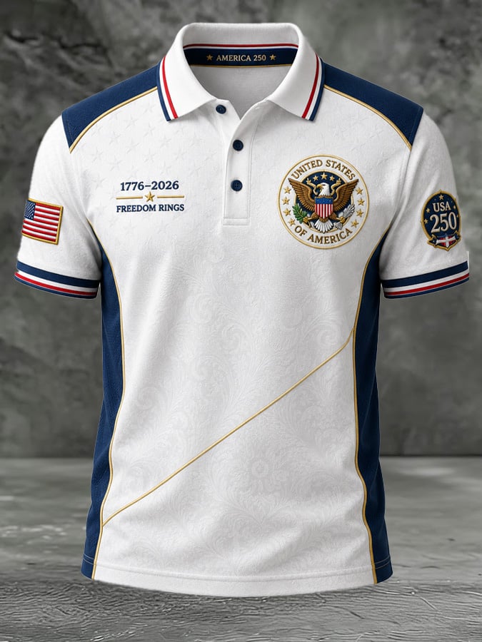 Men's Casual USA 250th Anniversary Print Polo Shirt