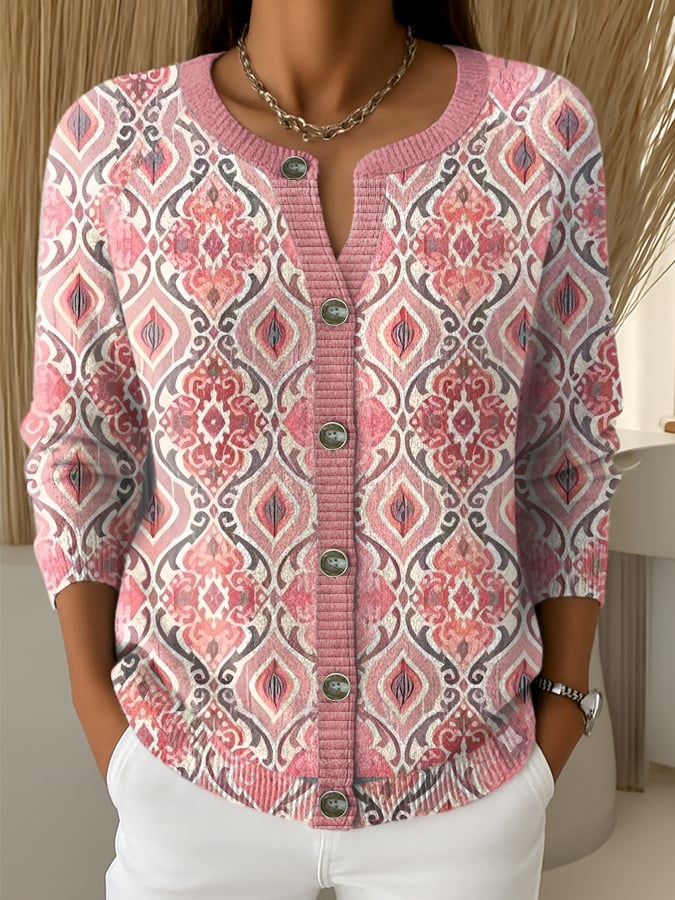 Women's Breast Cancer Pink Art Print Knit Cardigan