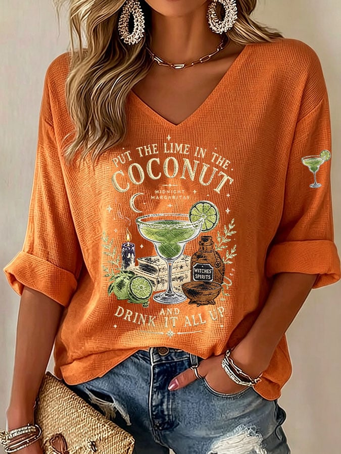 Women's Midnight Margaritas Print V Neck Top