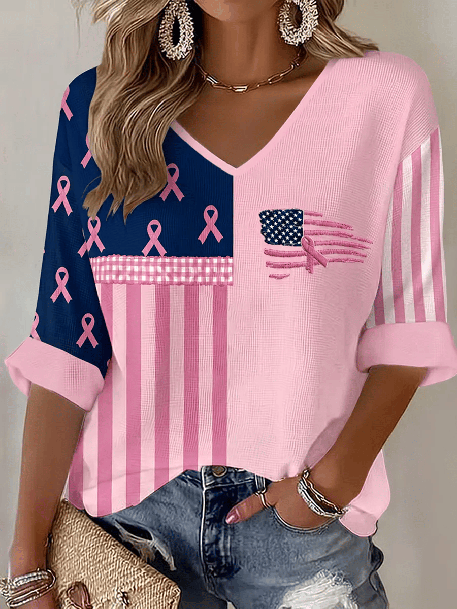 Women's Breast Cancer Awareness Casual V-Neck T-Shirt