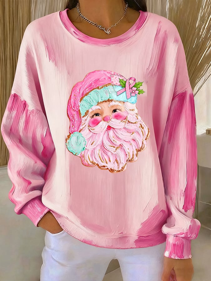 Women's Casual Pink Santa Claus Sweatshirt