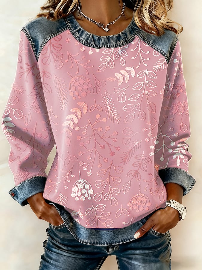 Women's Casual Retro Pink Color Block Sweatshirt