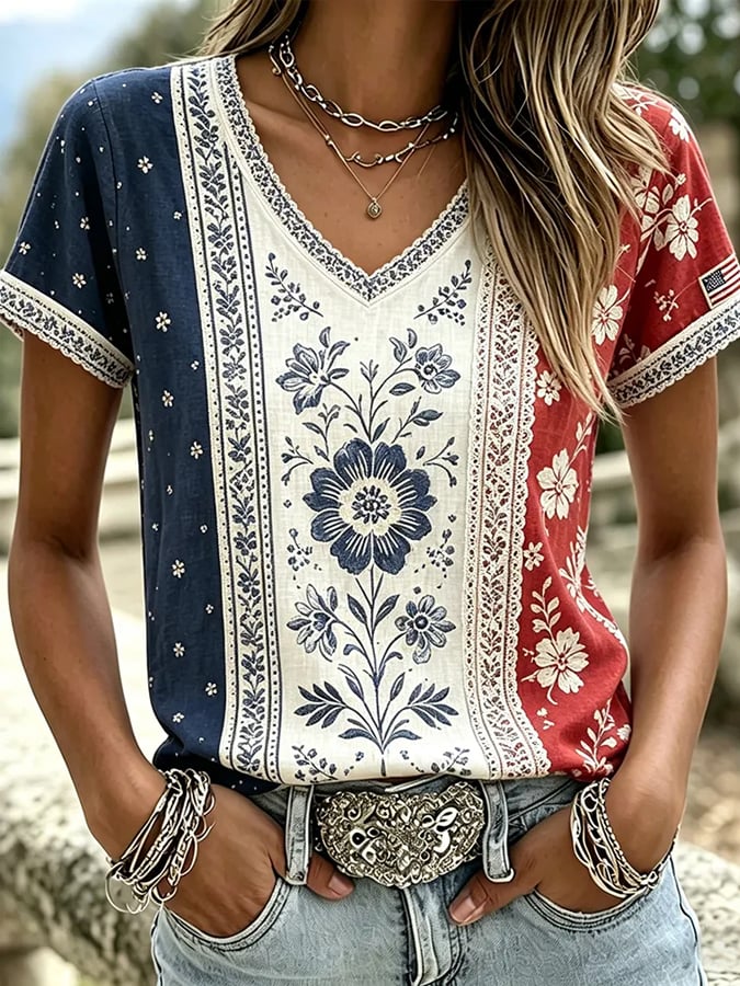 Women's casual retro American 250th T-shirt