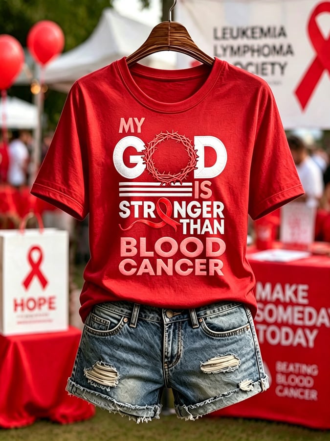 Women'S Blood Cancer Red Ribbon Health Awareness Round Neck T-Shirt