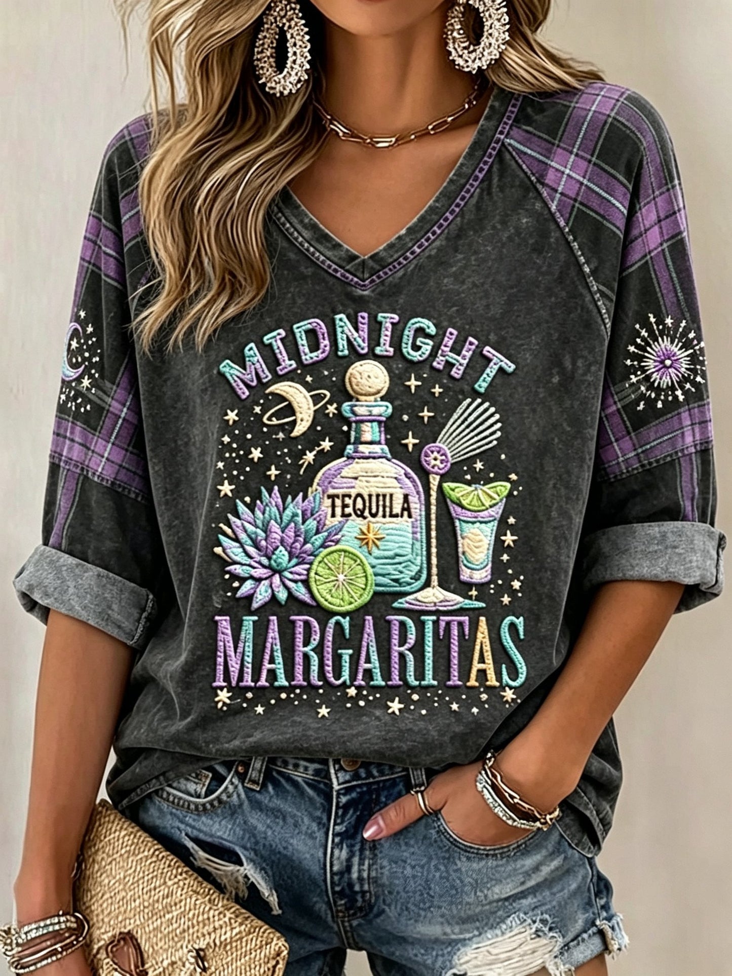 Women's Midnight Margaritas Print Casual T-shirt