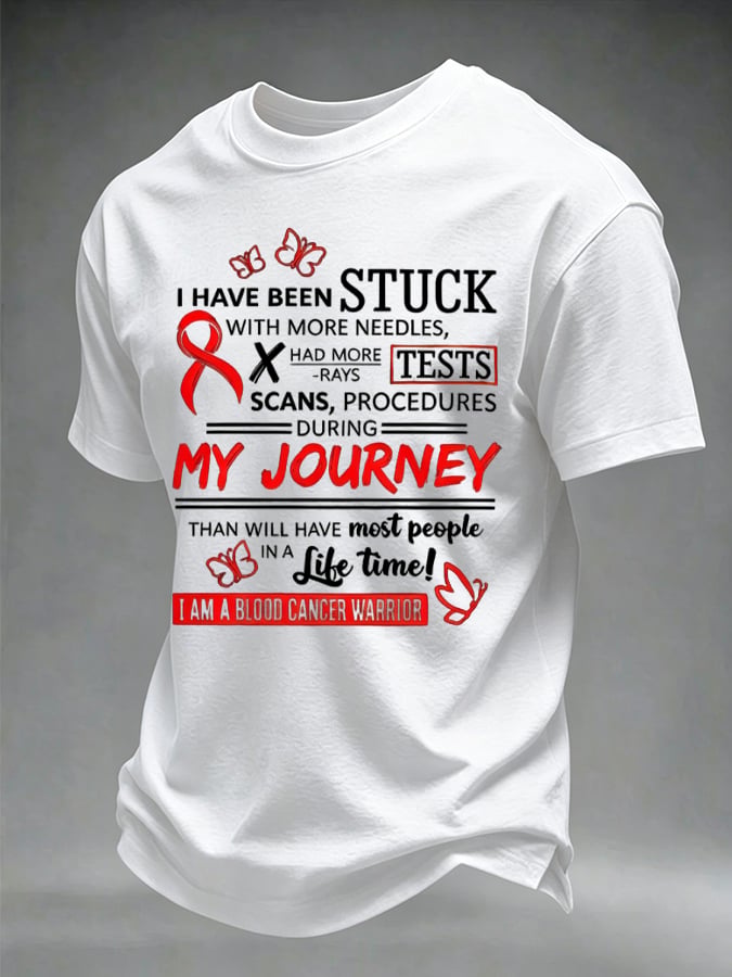 Men's Blood Cancer Red Ribbon Health Awareness Print Casual T-Shirt