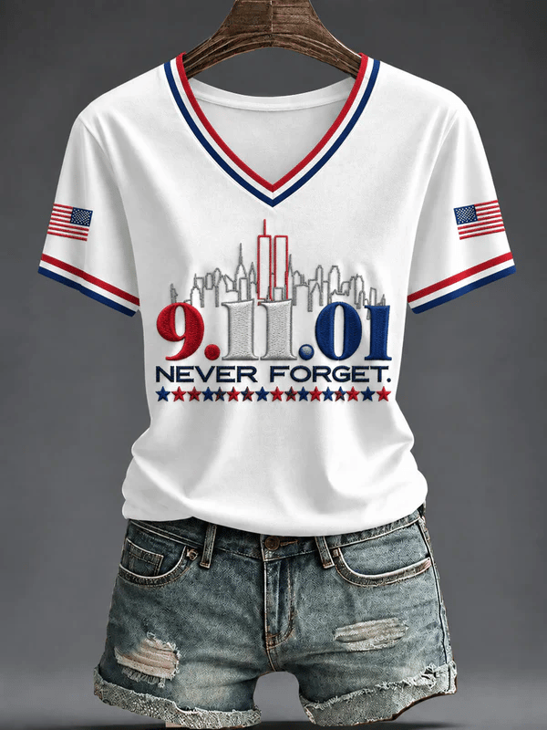 Women's 9.11 Never Forget Print V Neck T-shirt