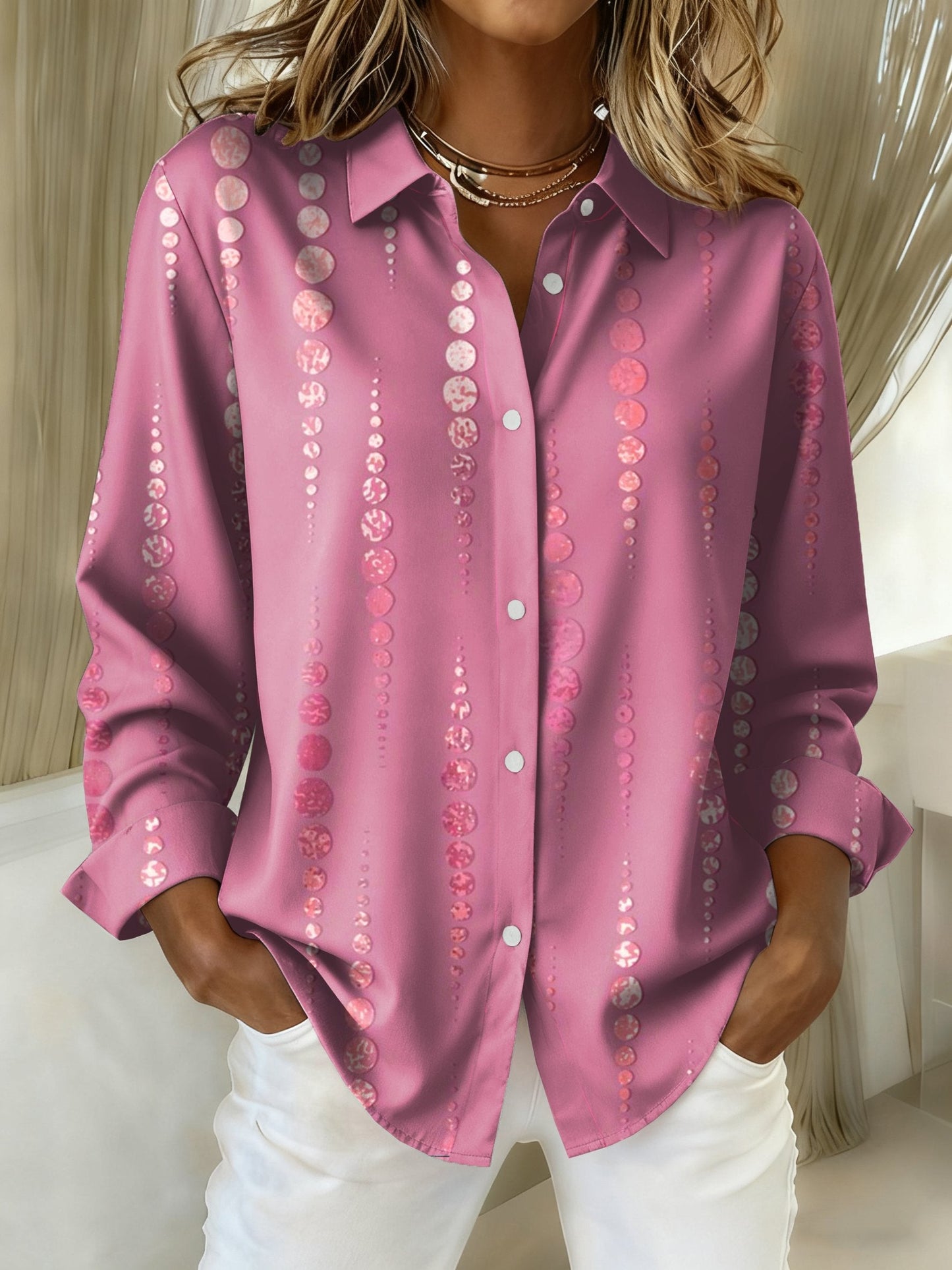 Women's Pink Polka Dot Print Shirt Top