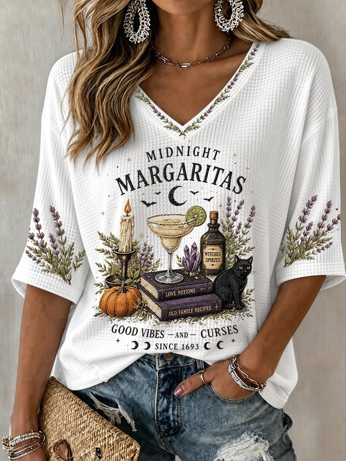 Women's Midnight Margaritas Print V Neck T-Shirt