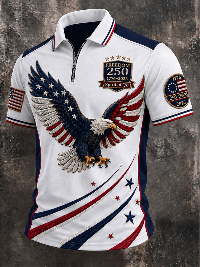 Men's Vintage USA 250th Anniversary Print Polo Shirt