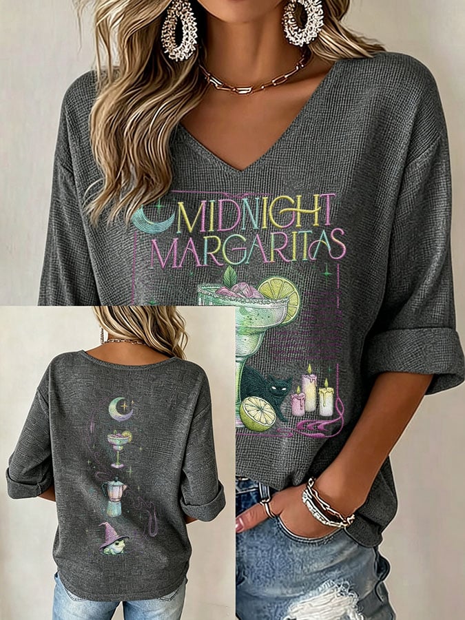 Women's Midnight Margaritas Print V Neck Top