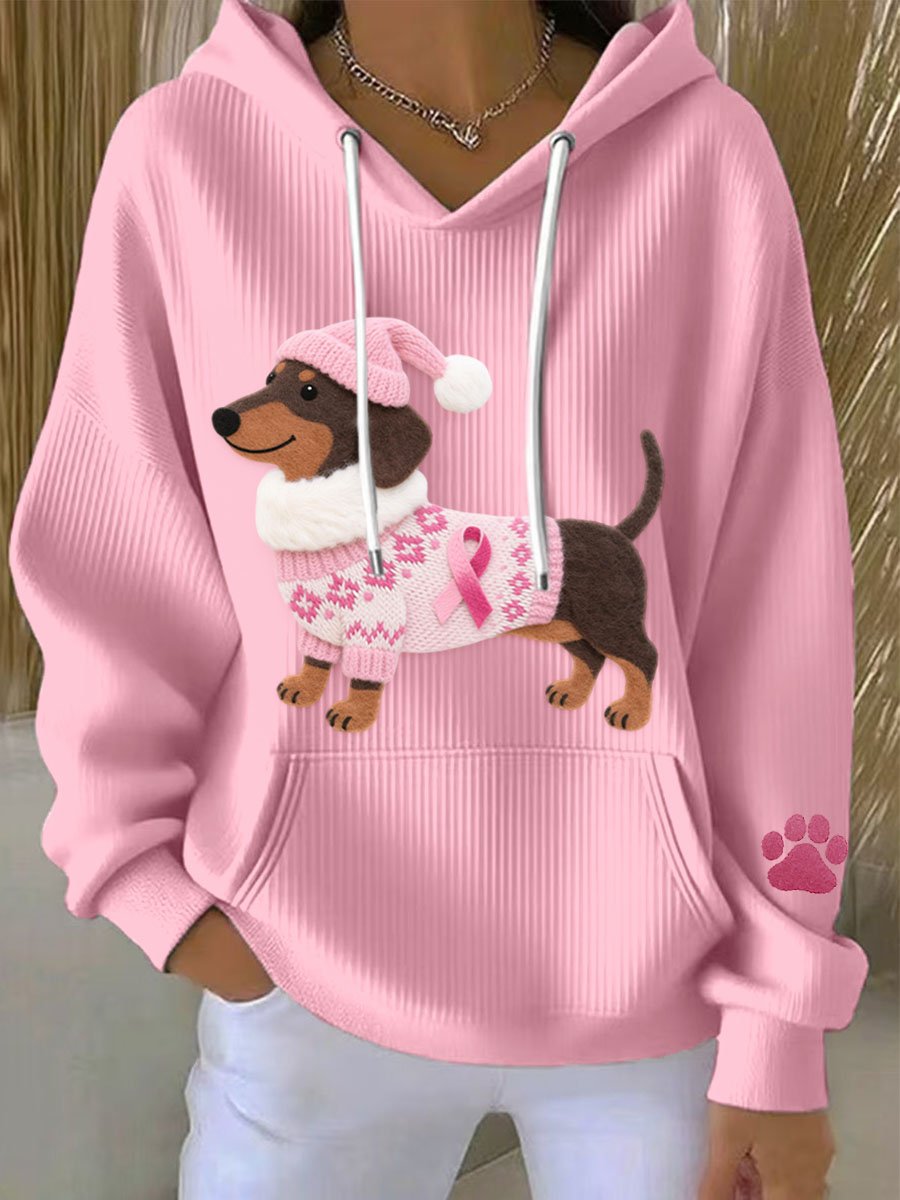 Women's Casual Pink Artistic Dog Hoodie