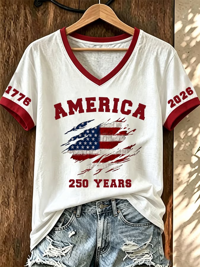 Women's UNITED STATES OF AMERICA 250 YEARS Cute Cat Print Casual Top