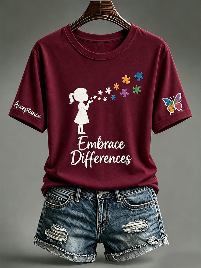 Women'S Casual Autism-Print Short-Sleeve T-Shirt