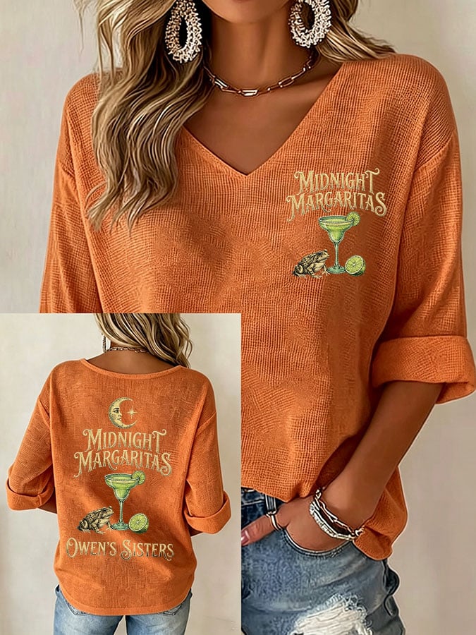 Women's Midnight Margaritas Print V Neck Top