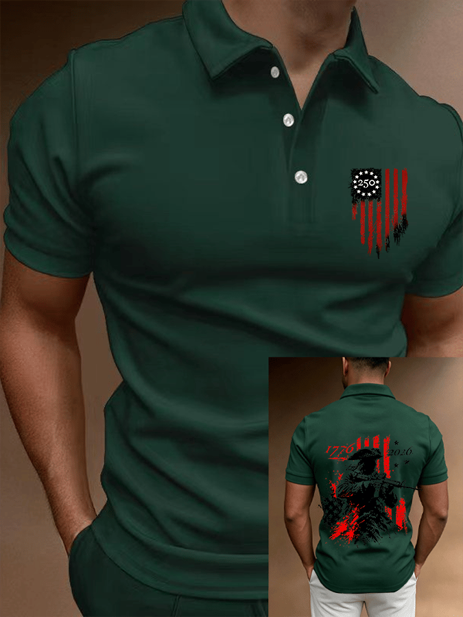 Men's 250th Anniversary Distressed American Flag 2-sided Polo Shirt