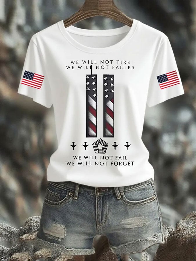 Women's 9/11 Memorial Week Flag Print Casual T-shirt