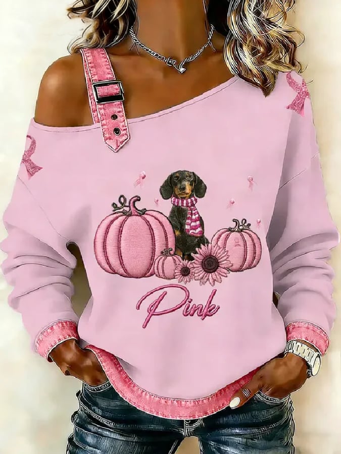 Women's casual animal print top for breast cancer awareness