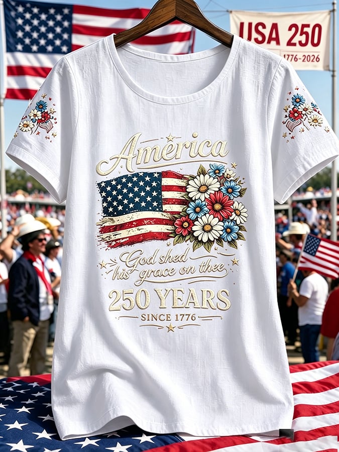 Women's America 250 Years 1776-2026 Print V Neck T-shirt