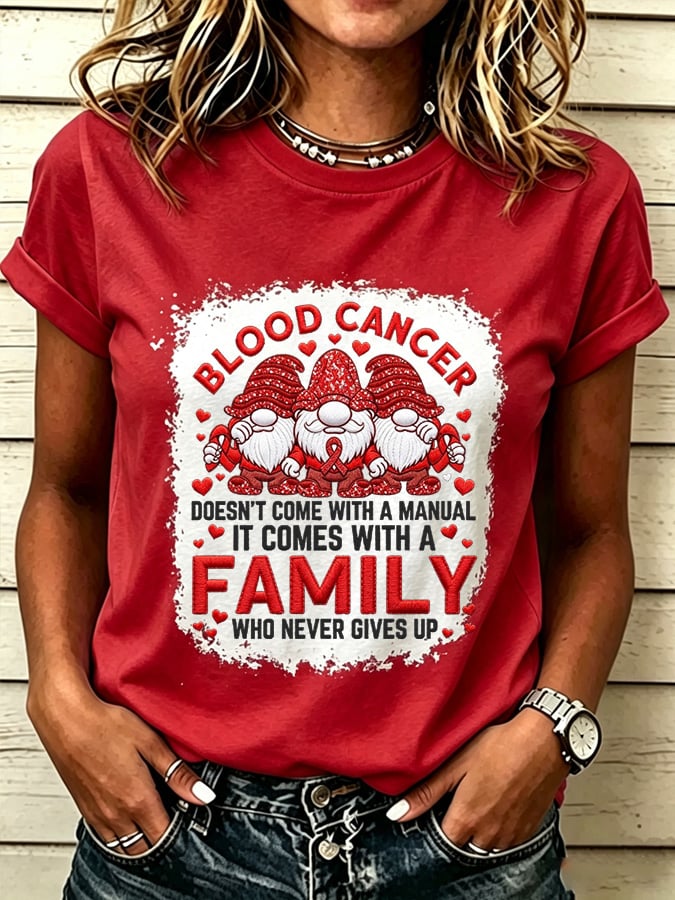 Women'S Blood Cancer Red Ribbon Health Awareness Round Neck T-Shirt