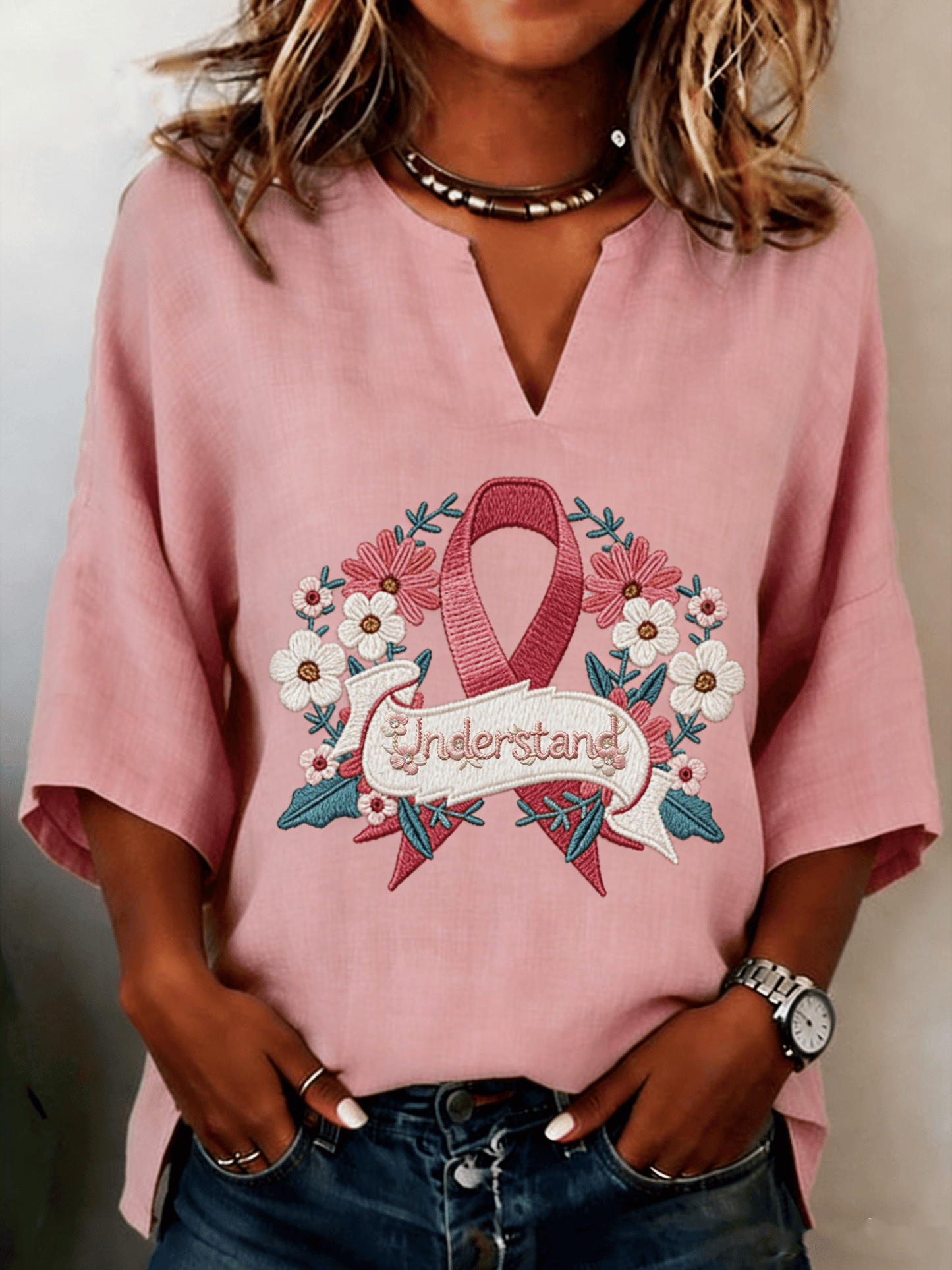 Women's Breast Cancer Awareness Print Shirt