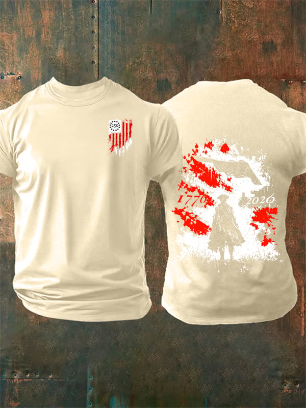 Men's Round-Neck 250 US Flag Print T-Shirt