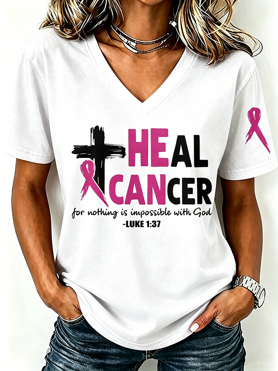 Pink Series Breast Cancer Public Welfare Slogan Printed Women'S Top