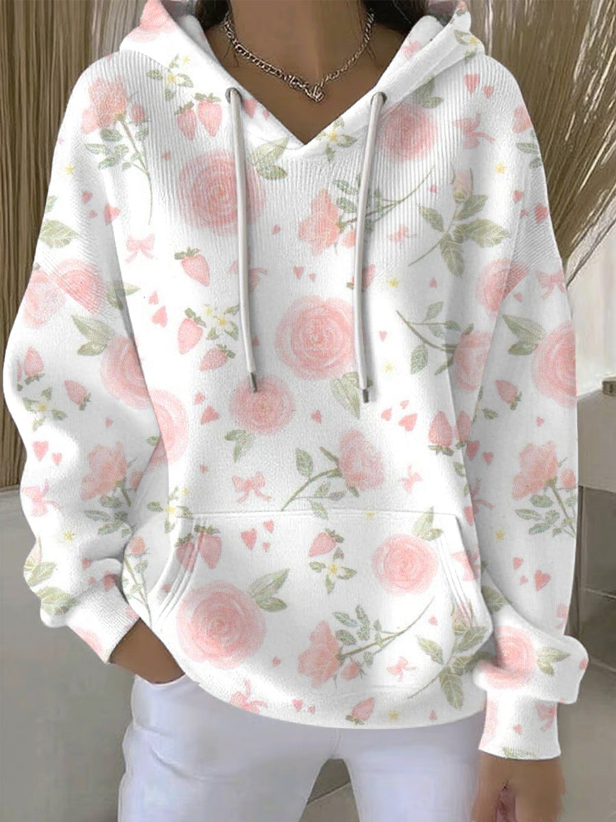 Women's Breast Cancer Pink Print Casual Hoodie
