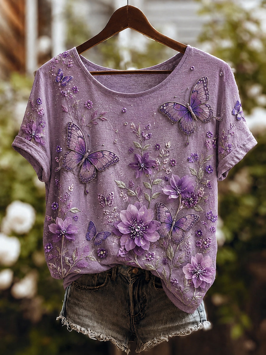 Women's Purple Floral Art Print T-shirt