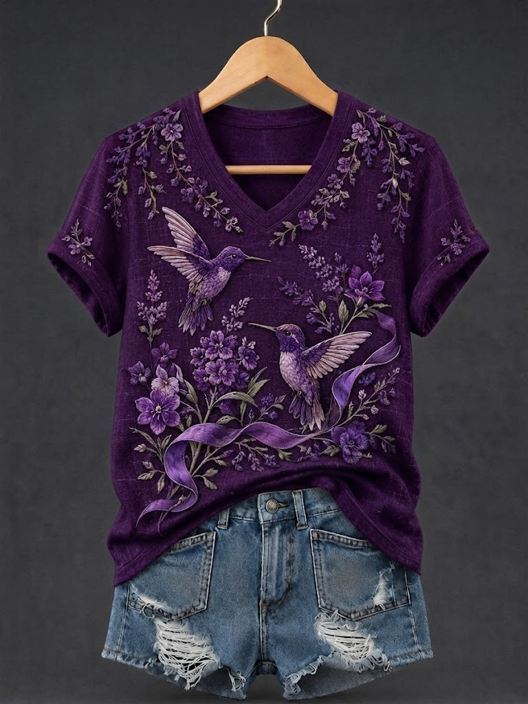 Women's Alzheimer's Awareness Printed V-neck T-shirt