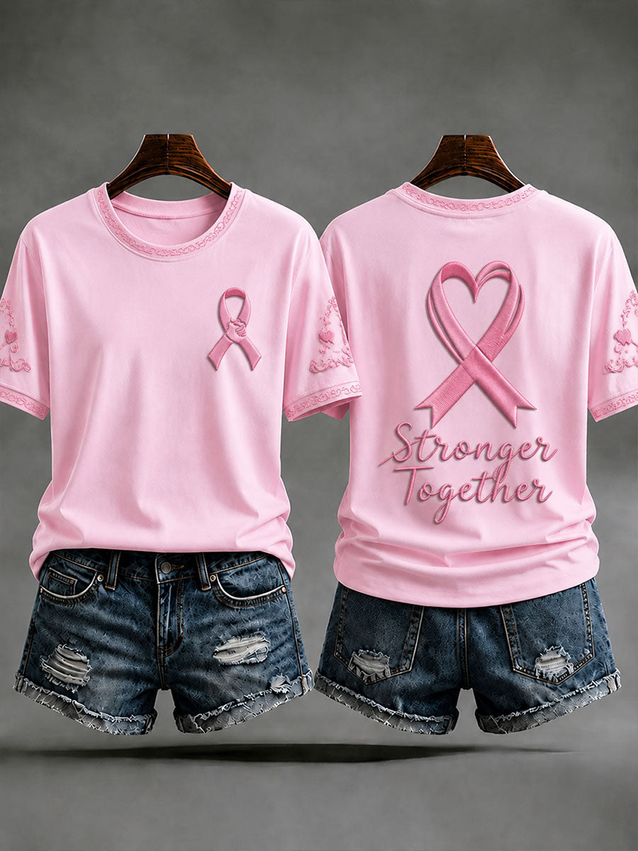 Women's"Stronger Together"Breast Cancer Prevention and Awareness Casual T-shirt