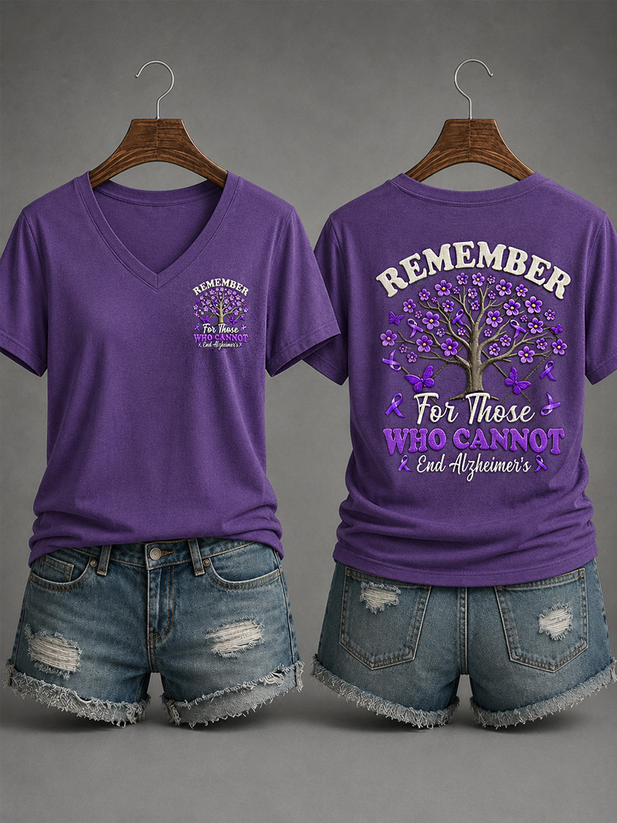 Women's Purple Ribbon Remember For Those Who Cannot Alzheimer's Awareness Support V-Neck Tee