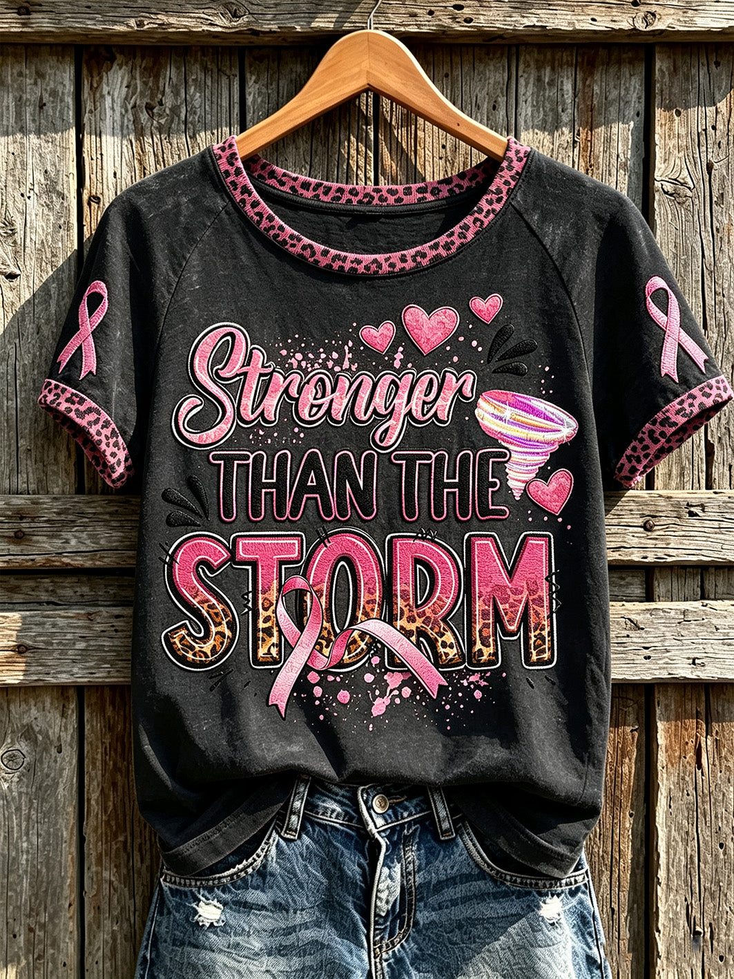 Women's breast cancer theme pattern printed casual short-sleeved T-shirt