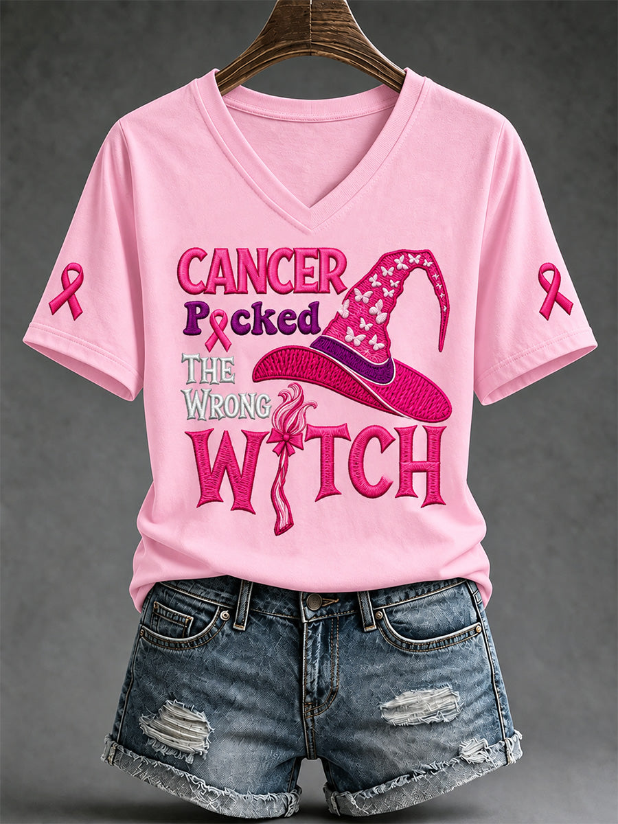 Women's Breast Cancer Awareness Print V-Neck Tee