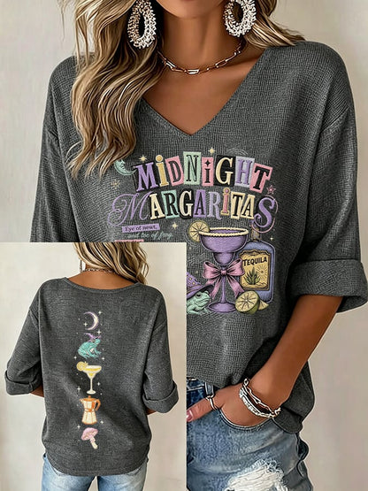 Women's Midnight Margaritas Print V Neck Top