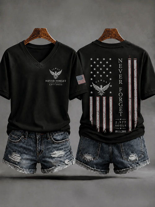 Women's 9.11 Never Forget Print V Neck T-shirt