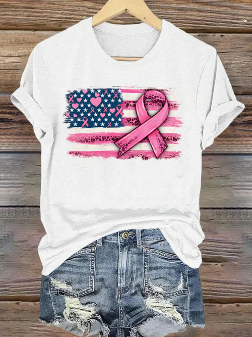 Women's breast cancer US flag T-shirt