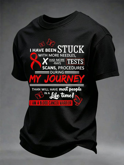 Men's Blood Cancer Red Ribbon Health Awareness Print Casual T-Shirt