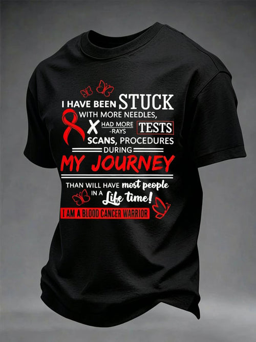 Men's Blood Cancer Red Ribbon Health Awareness Print Casual T-Shirt