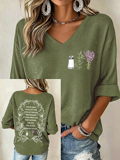 Women's Always Throw Spilled Salt Over Your Left Shoulder Print V Neck Top