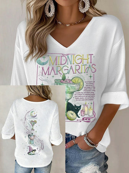 Women's Midnight Margaritas Print V Neck Top