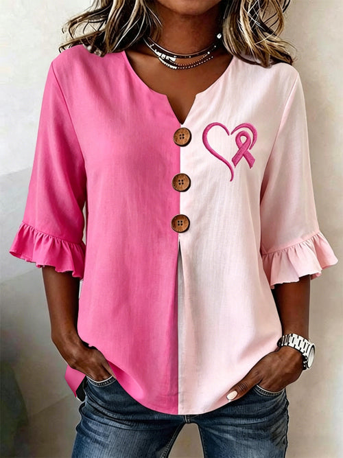 Women's Casual Breast Cancer Print Casual Shirt
